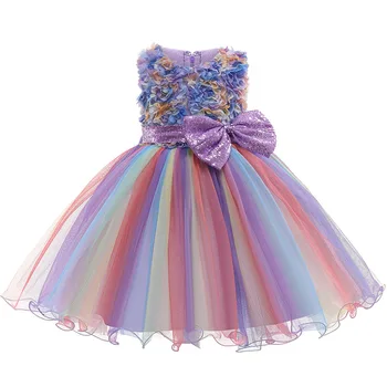 1-10 години Рокля на цветя за момичета Лятна дъга сетчатое рокля с лък Детски рокли Принцеса за Коледа Рокля за парти по случай рождения ден на Детски дрехи