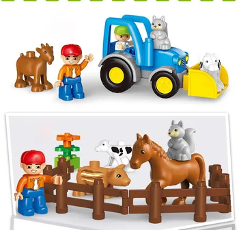 123 бр. Happy Farm Големи Размери Строителни Блокове Комплекти Щастлив Зоологическа градина с Животни За Деца DIY Играчки Съвместими Тухли