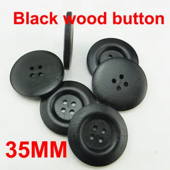 15ШТ 35 мм, черна или смесена боядисване Цвят на дървото дървени копчета ботуши палто шевни аксесоари за дрехи бутон с 4 дупки MCB-996a