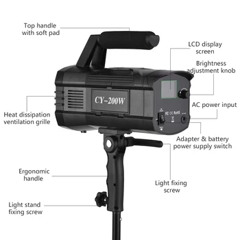 200 W COB фотографско студио, LED Видео Светлина за снимане 3000-6000 На Яркост с регулируема яркост CRI ≥95 отразяване на живо на Снимане на открито