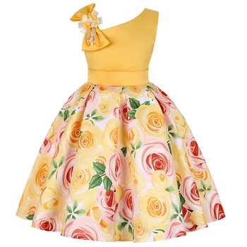 2019 ново детско рокля с наклонени рамене рокля за момичета рокля с принтом рози рокля за партита детски дрехи