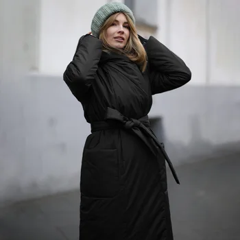 2020 Зимни парк Колани Джобове на палтото Дълга горна дреха Елегантно палто Топло гъст с качулка, Дълъг дамски naka яке