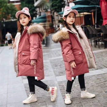2020 Модни детски зимни naka памучен яке дрехи за момичета Детски дрехи топло дебела парк кожа яка с качулка, дълги палта 3-14 години