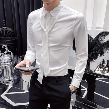 2021 P марка дрехи-Модерни мъжки пролетно благородна риза с дълъг ръкав/Мъжки приталенная риза с ревера за почивка/размер S-5XL