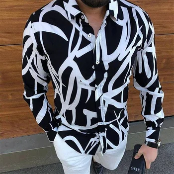 2021 Мъже, Пролетно - есенна модна тенденция тениска за мъже с принтом Блузи с дълъг ръкав Хавайски ризи Мъжки дрехи Ризи за почивка M - 3XL