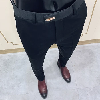 2021 Мъжки бизнес панталони в бизнес стил в корейски стил Оборудвана Офис социален костюм Панталони Ежедневни панталони Градинска облекло Черно Каки, Тъмно синьо
