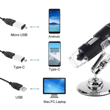 2021 Нов Дигитален микроскоп 3 в 1 1600X Поддръжка на КОМПЮТРИ Type-C Micro-USB Телефон USB-Лупа