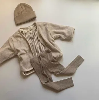 2021 Нов обикновен Детски памук жилетка от вафельного фланелка с дълъг ръкав за момчета и момичета Ежедневно яке Модни детски дрехи