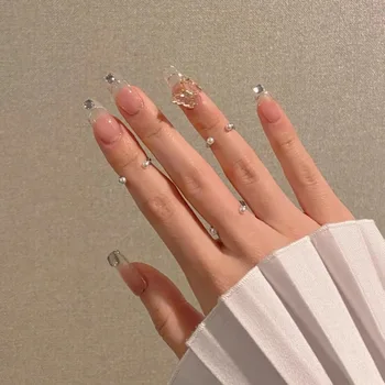 24шт Пеперуда, украсена с въздушната ноктите Подвижна Дълъг абзац Модерен маникюр съобщение на върховете на ноктите пълно покритие акрил за момичета
