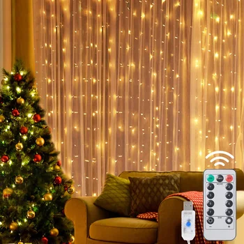 3 М USB Венец Ред Светлина Фея Венец Завеса Led Коледни Светлини Завеса Светлините на Коледна декорация за Дома Нова Година 2022