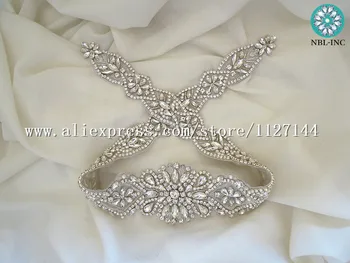 (30 бр.)търговия на Едро сватба лента от мъниста за шиене сребро rose gold crystal планински кристал, апликации за сватбени рокли пояс-колан WDD0675
