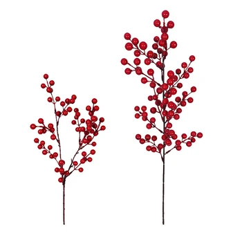 3шт 2 Вида Коледни Червени горски Плодове Изкуствени Цветя Пъпки Тичинки за Венец Навидад Ноел Украса на Коледни Занаяти Опаковка