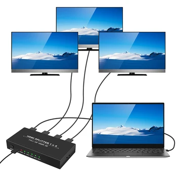 4K, HDMI сплитер 1x4 дървен материал 1X2 Hdmi монитор опаковка 4K 4 порта HDMI сплитер усилвател 3840X2160P HDCP 1.4 за PS4 apple TV