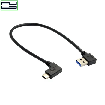 90-градусов USB кабел C USB 3.0 A към USB Тип C Под Леви / Десни Ъгъл Синхронизация на данни и кабел за зареждане захранващ Адаптер USB-C двоен Конвертор a