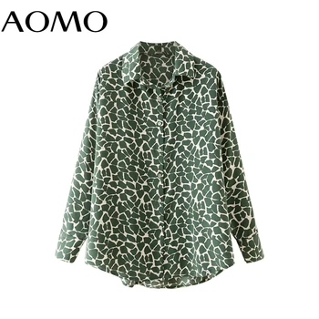 AOMO 2021 Есенен дамски зелена риза с леопардовым принтом Блуза с дълъг ръкав Луксозен Дамски Офис дама Върховете 5X102A