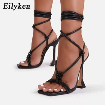 Eilyken Нови сандали-гладиатори Женски 2022 Лятна мода Каишка на щиколотке Тясна ивица от Дамски обувки на висок ток с квадратни пръсти и кръстосана завязкой