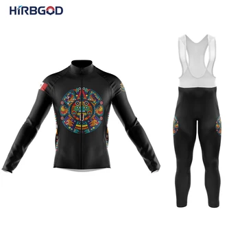 HIRBGOD Мъжка Велосипедна облекло с дълги ръкави Есенна черна Велосипедна облекло Спортен костюм на открито Колоездене, Дълги Панталони,TYZ789-21