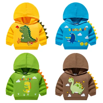 Hoody с качулка за момчета, детски пролетно-есенния памук топ с анимационни динозавром, детски вязаный пуловер, Модни детски hoody 18 М-7 години