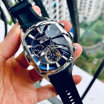 Reef Тигър/RT Големи спортни часовници за Мъже Светещи аналогов часовник с турбийоном Топ-марка Часовник от синьо в розово злато relogio masculino RGA3069