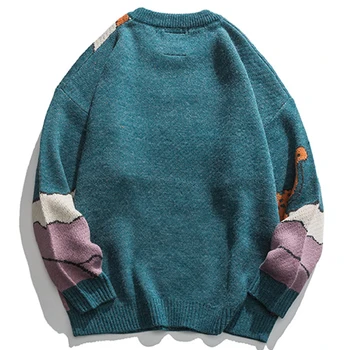 TEDSN Динозавър Харадзюку Вязаный пуловер на Мъже, Жени Карикатура Градинска Облекло 2021 Зимна Жилетка Модерен пуловер Връхни дрехи голям размер