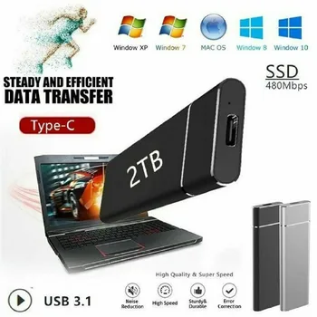 USB 3.0 2 TB SSD Външен Твърд Диск, Твърд Диск За Десктоп Мобилен Преносим Компютър Скорост 3600 об / мин Нова
