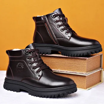 XIZOU Мъжки обувки от естествена кожа на бизнес обувки Кожа 2021 Зимни нови топли ботильоны Работна мъжки обувки Непромокаеми зимни обувки