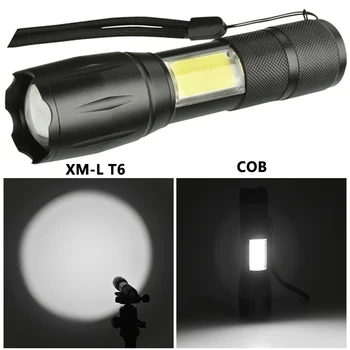 XML-T6 COB LED Фенерче Алуминиев Фенер С 4 Режима на Мащабируеми Използване на Взаимозаменяеми Батерия 18650 Лампа За Къмпинг, Колоездене, Риболов