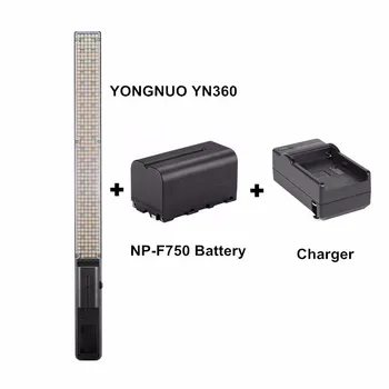 YONGNUO YN360 Преносими LED видео лампа 3200 ДО 5500 КЪМ RGB Цветен 39,5 СМ + БАТЕРИЯ + Зарядно устройство