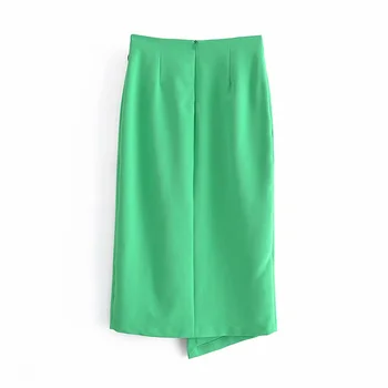 ZXQJ Дамски зелена пола с цепка отстрани 2021 Есента на женската сексуална градинска стилна пола-молив с висока талия с цип Женски обикновена дълги поли
