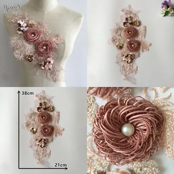 Висококачествена 3D цвете Лейси Фабическая Бродерия Апликация с пайети на Отвор за тънко яка Шевни принадлежности и Аксесоари за облекло