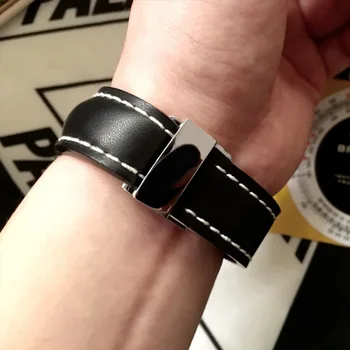 Висококачествена черна Каишка от естествена кожа Каишка За часовник Breitling Мъжки Часовник Гривна от телешка кожа с катарама 22 мм, 24 мм