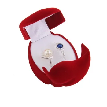 Гореща разпродажба 1 бр. Модни изискана кадифе Червена двустранен подарък кутия за бижута Сватба пръстен Витрина Ковчег за бижута