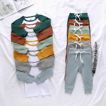 Гореща разпродажба на Детски комплект Есенни дрехи бебешки Ежедневни топли панталони с дълги ръкави Костюм за новородени Дрехите в райе Палта за момичета и момчета