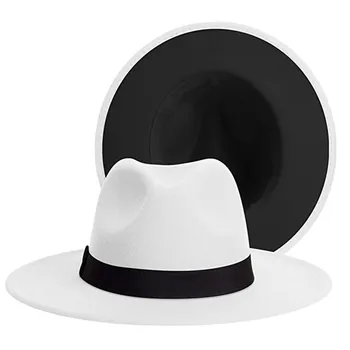 Дамски филц шапки в стил Мозайка с широка периферия Фетровая шапка Класическа два цвята фетровая шапка от филц за мъже Модерен ковбойская джаз шапка
