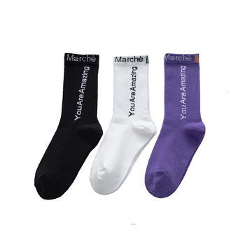 Дамски чорапи 2021 г. Нови есенни висококачествени памучни модни дълги спортни чорапи с надпис Абсорбират потта Средната тръба За момичета Корейски чорапи за момичета