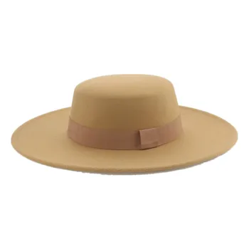 Дамски шапка Фетровая шапка с широка периферия Плоска лента Лък Мъжка шапка Бежевое рокля цвят каки Официална фетровая шапка Pamelas Y Tocados Para Bodas