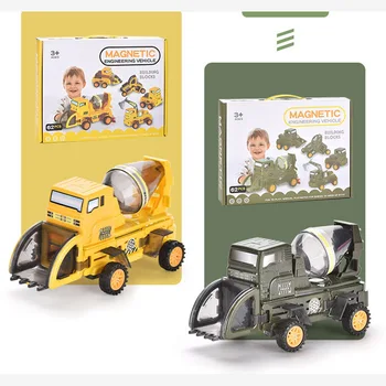 Детски Дървени Строителни блокове Магнитни Инженерни Превозни средства Монтесори Образователна Модел на Кран-товарач за деца, Подарък