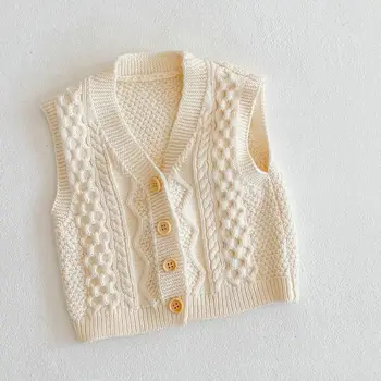 Детски вълнена жилетка от чист памук, за мъже и жени, детски топла жилетка, пролетта и есента вязаный пуловер, външното универсален външен жилетка