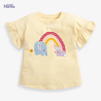 Детски летни дрехи за малките момичета Тениски с принтом животни Марка Дъгата памук, Мека Дишаща Хубава тениска за деца на 2-7 години