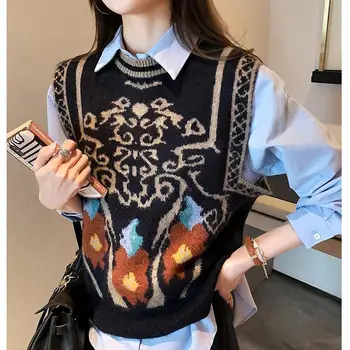 Жена жилетка Пролет-есен облекло 2021 Нов горещ стил Вязаный жилетка Жилетка в корейски стил Външния пуловер в чужд стил