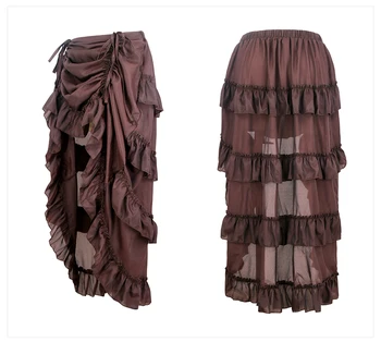 Женска пола Midi във викториански готически стил в стил Steampunk, плюс размери, сексуална къдри с висока талия, Ретро еластичен плиссированный корсет, пола за партита