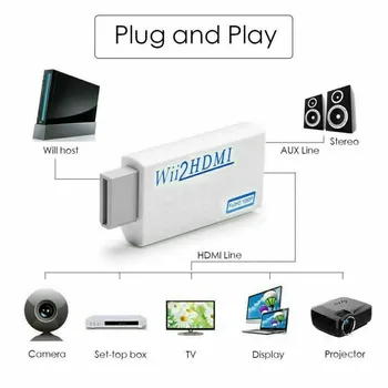 За Wii, HDMI-Съвместим Конвертор Адаптер Конектор 3.5 мм Аудио и Видео Full HD 720 P на 1080P HDTV PC Монитор Дисплей Wii2HDMI ADAPTE