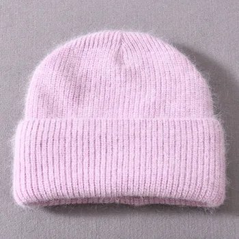 Зимна шапка за жени Кашмир crochet-шапки Чист Цвят Топла козина е Мека Нов Стил на Двуслойни топли тюбетейки