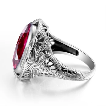 Истинско Сребро проба 925 14*18 мм Овална Създаден пръстен с рубин за жени Ретро Пънк Камък за Рожден Ден, Сватба парти Мода декорация