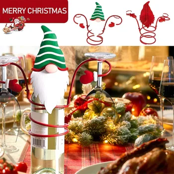 Коледен Държач Чаши За вино Десктоп Празнична Украса на Бутилка Вино Стъклени Поставки Бар Плот и Кухненски Прибори Декор за Доставка