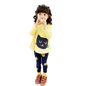Комплект дрехи сладък картун животински принт за момичета мода hoody палто гамаши 3-8 години beibei висококачествени детски дрехи