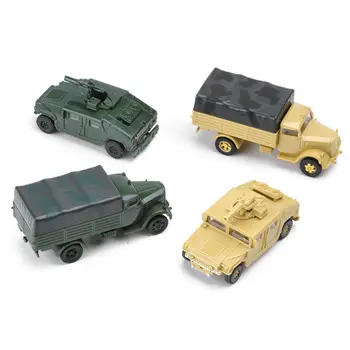 Комплект от 4 1/72 Пластмасови камиони САЩ Германия Джип,Модел кола Играчка Микро Пейзаж Колекционерска стойност за Десктоп играчки от пясък