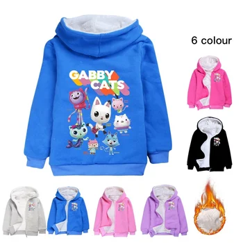 Котка Габби за малки момичета Зимни дрехи 3D Cartoon Печат Детски якета за момичета и момчета Кадифе топли блузи, Палта модерно яке