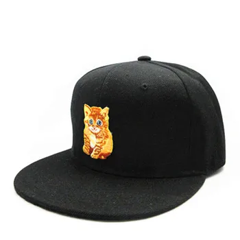 Котка с бродерия животни Памучен бейзболна шапка на Хип-хоп Шапка Регулируеми шапки възстановяване на предишното положение за мъже и жени 278