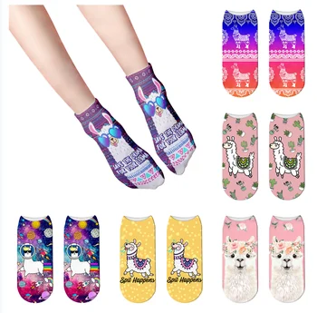 Красиви цветни чорапи от картун Алпака Harajuku Kawaii Овчи чорапи с ниска глезените за момичета Смешни Ежедневни чорапи за жени Сладък Сокс Скарпетки